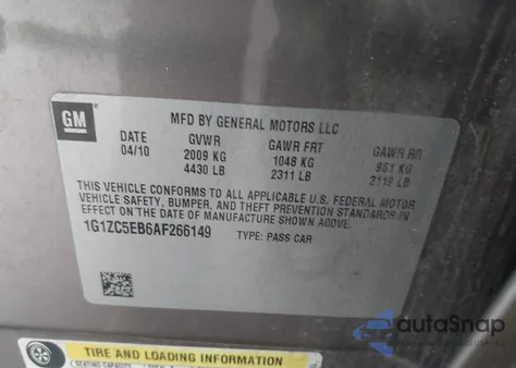 2010 Chevrolet Malibu Lt из США, поврежденный, VIN 1G1ZC5EB6AF266149